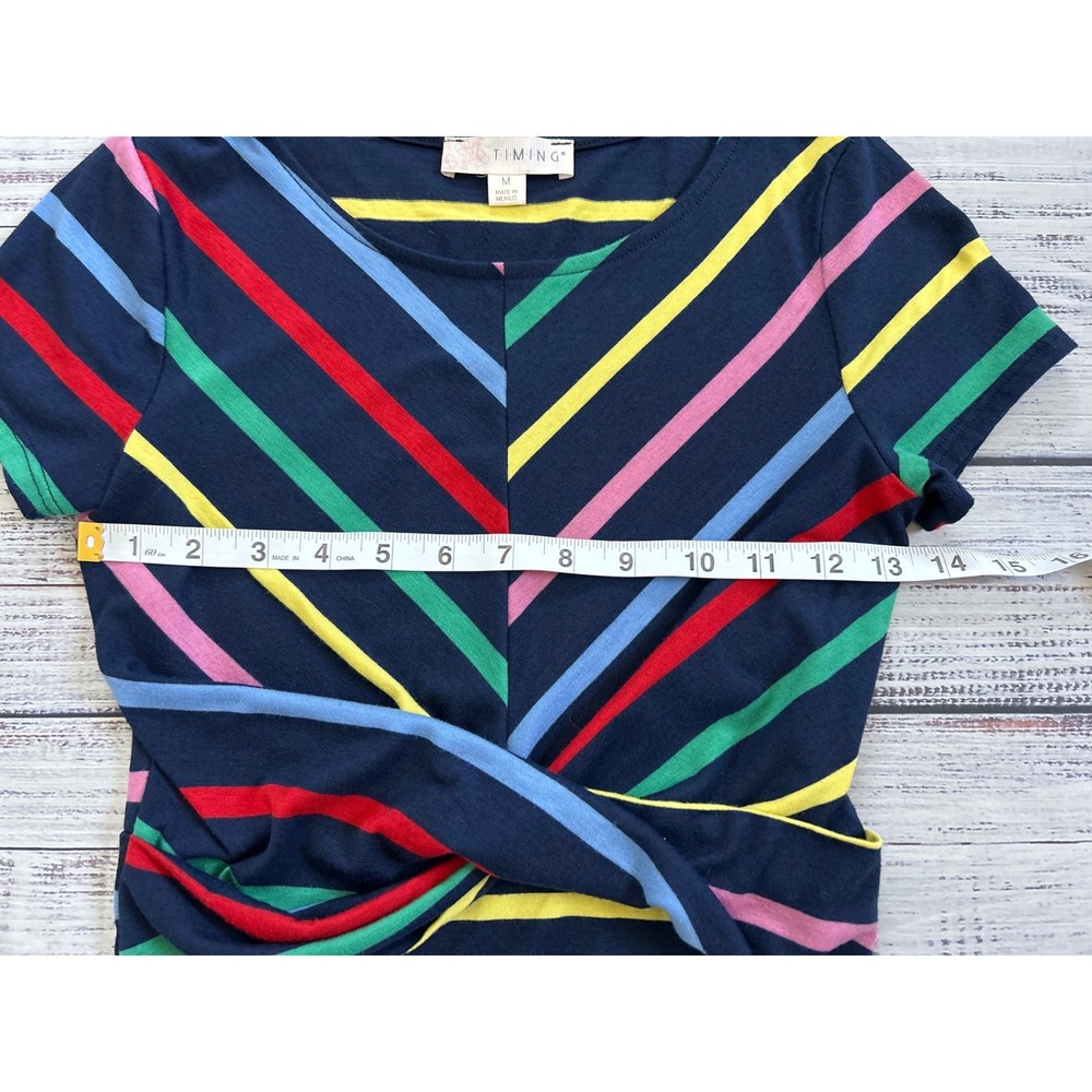 Timing Womens Navy Multi Color Striped Twist Front Crop Top Shirt M‎ - Picture 7 of 7